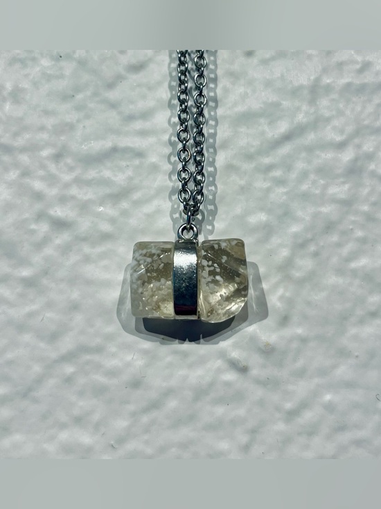 Vintage Jewelry - Vintage Y2K Silver Tone Chain Necklace with Clear Crystal Pendant